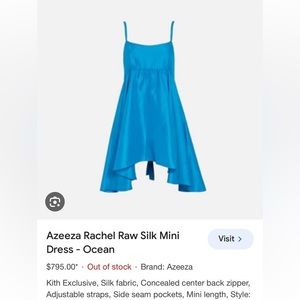 Azeeza Rachel Raw Silk Mini Dress - Ocean